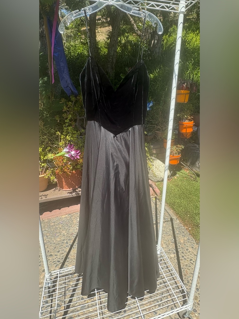 Vintage Black Velvet Bodice Satin A-Line Formal Gown Dark Romance S/M